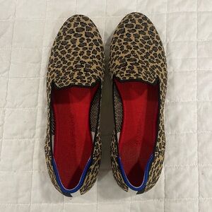 Rothy's Leopard Print Flats with Red and Blue Accents